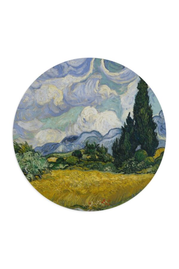 Van Gogh - Selvi Ağaçlı Buğday Tarlası Tablo Baskılı Yuvarlak Mousepad - Görsel 2