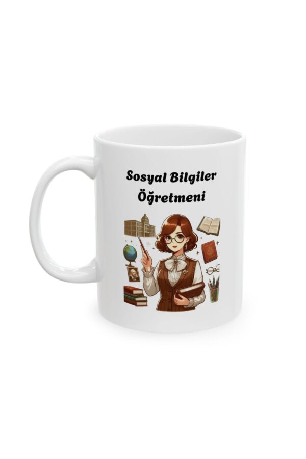 Kadın Sosyal Bilgiler Öğretmeni Hediyelik Baskılı Porselen Beyaz Lüks Kupa Bardak - Görsel 2