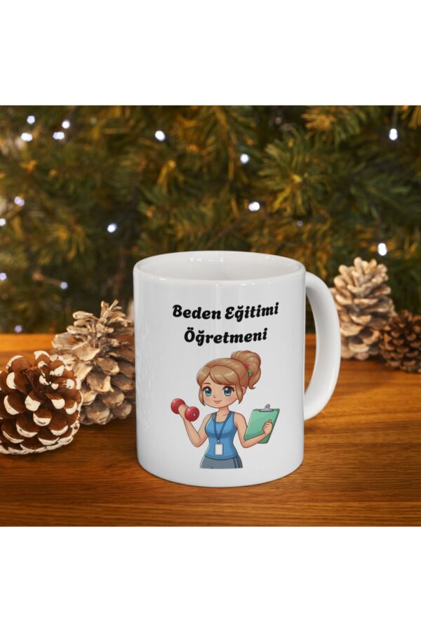 Kadın Beden Eğitimi Öğretmeni Hediyelik Baskılı Porselen Beyaz Lüks Kupa Bardak - Görsel 3