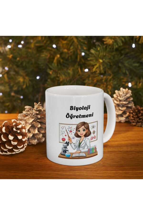 Kadın Biyoloji Öğretmeni Hediyelik Baskılı Porselen Beyaz Lüks Kupa Bardak - Görsel 3